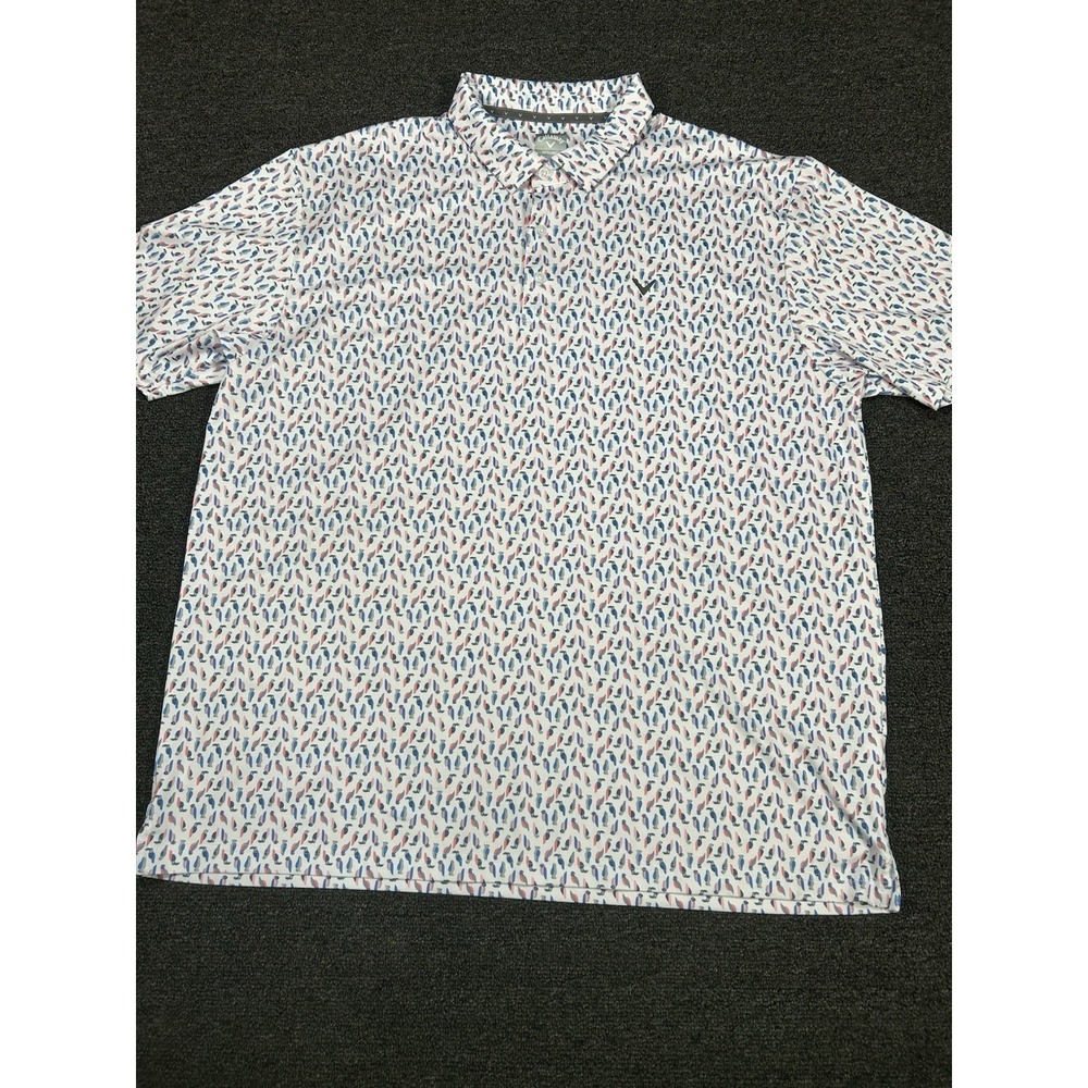 Callaway Golf Polo Shirt Men's XXL 2XL Birds Parrots Geometric Stretch Wicking - Picture 2 of 7
